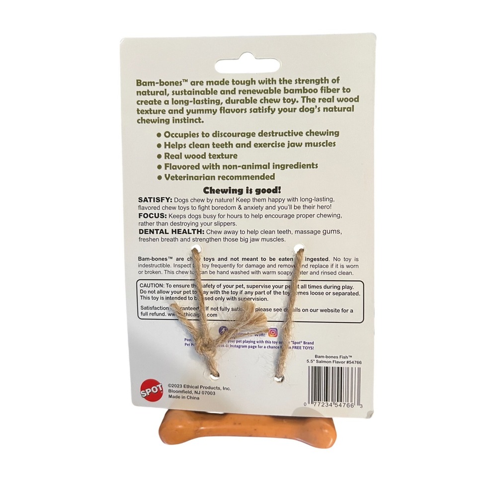 Spot Bam-Bones NWT Salmon Flavor Fish Dog Chew Toy Bamboo Fiber Orange 5.5" - Picture 2 of 2